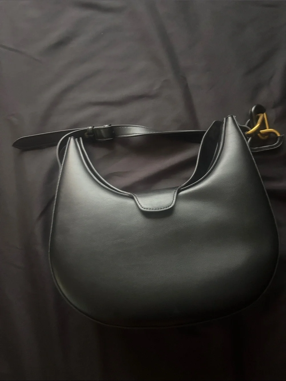 Madison West Black Crescent Shoulder Bag with Gold Hardware